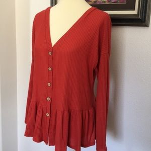 Ribbed Long Sleeve Button Front Sweater